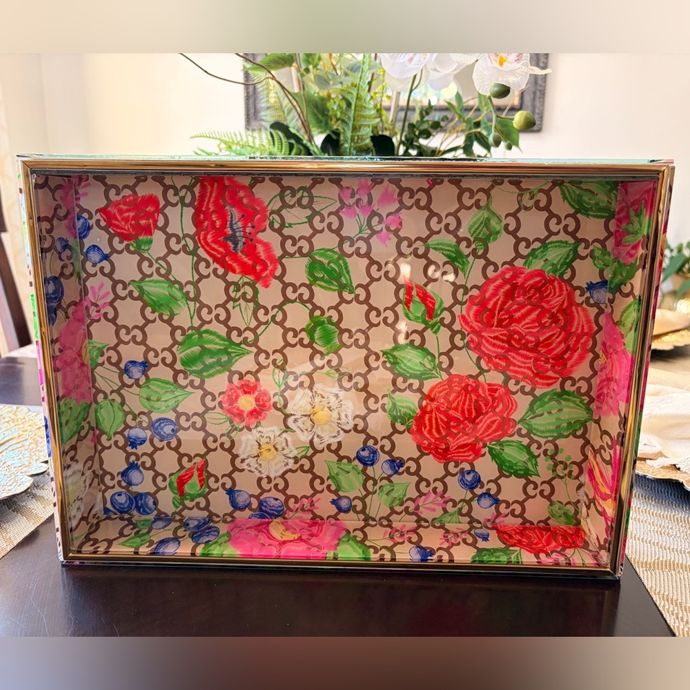 Medium-Fashion Floral Patterned Decorative Tray 9” x 13” ✨ - Picture 4 of 15